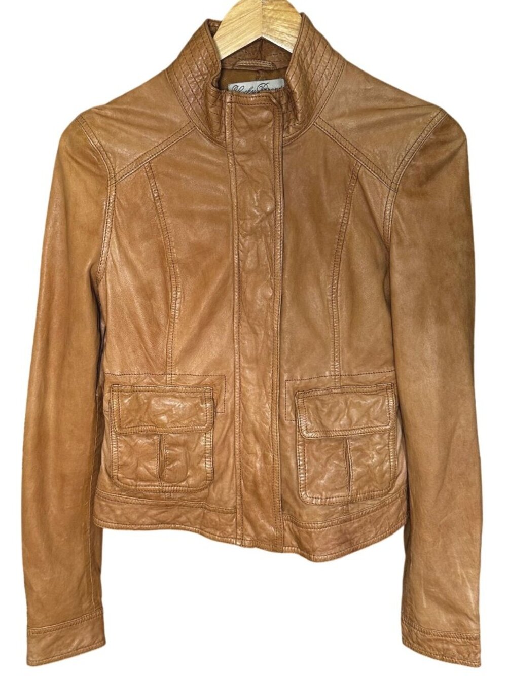 Lucky Brand Women's Small Tan Lamb Leather Motorcycle Moto Brown Biker Jacket